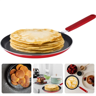 Afbeelding van Cheqo® Pannenkoekenpan voor Inductie ø24cm Koekenpan Alle Warmtebronnen Geperst Aluminium Anti Aanbaklaag Softtouch Handgreep Ophangoog Rood