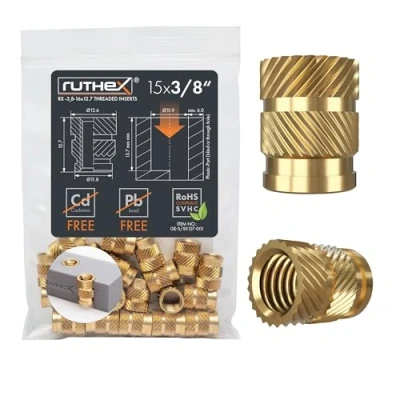Afbeelding van ruthex Schroefdraadinzet 3/8 inch (UNC) 15 stuks RX 3/8&quot; 16 x12,7 schroefdraadbussen van messing stabiele inpersmoer thermisch gebruik in 3D printdelen kunststof