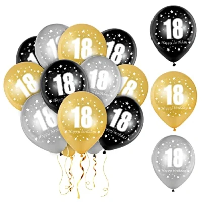 Afbeelding van Bluelves 18e verjaardag ballon man 18 latex zwart zilver goud decoratie vrouw 30 stuks en