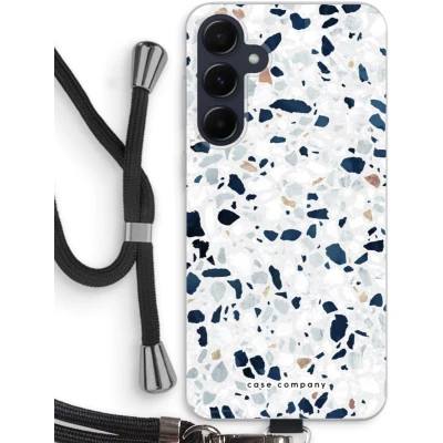 Afbeelding van Case Company® hoesje met Koord geschikt voor Samsung Galaxy A55 Terrazzo N1 Telefoonhoesje Zwart Bescherming aan alle Kanten en Over de Schermrand