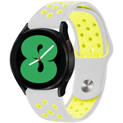 Afbeelding van iMoshion Siliconen sport 20 mm bandje Geschikt voor Samsung Galaxy Watch 6 (Classic) / 5 (Pro) 4 3 Garmin Venu 2 plus Sq Forerunner 245 55 Lichtgrijs Neon Geel