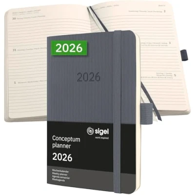 Afbeelding van SIGEL C2637 Wochenkalender Conceptum 2026, ca. A6, donkergrijs