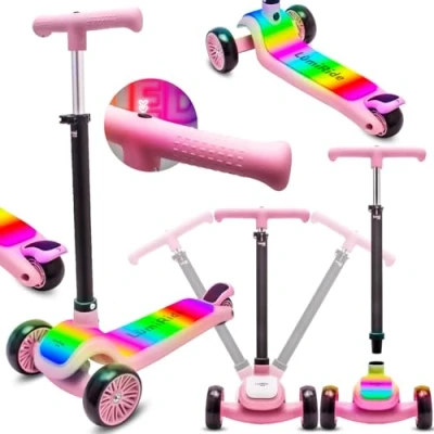 Afbeelding van LUMI RIDE Kinderstep 3 wielen, Scooter voor kinderen driewieler, Roze, Balance LED, Inklapbaar, Verstelbaar Stuur, Voetrem, Antislip Dek, Afneembaar Stuur