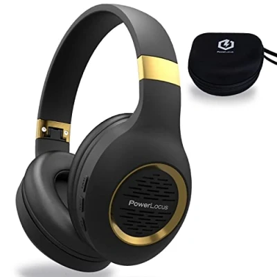 Afbeelding van PowerLocus Bluetooth hoofdtelefoon, draadloos, opvouwbaar, met microfoon, hifi stereo, diepe bas, zachte draadloze en bekabelde hoofdtelefoon voor mobiele telefoon, tablet, pc, zwart/goud