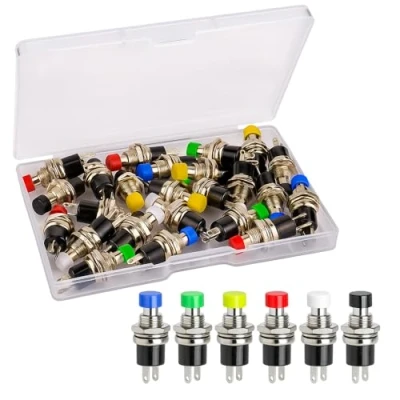 Afbeelding van Gebildet 24pcs 7mm Mini Momentary Drukknop 3V 6V 12V 24V 230V/1A,SPST Normaal Open AAN/UIT 2 Pin Ronde Platte voor Modelbaan Hobby