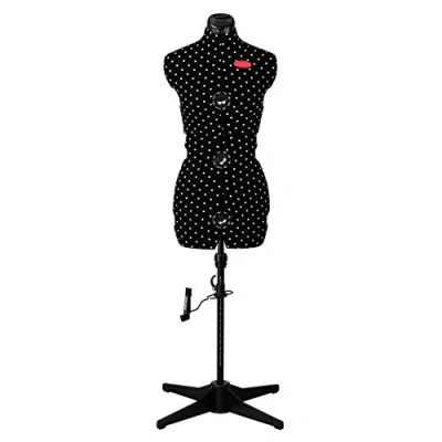 Afbeelding van PRYM 611752 Prymadonna Polka Dot Naaipop met zwarte en witte stippen, in hoogte verstelbaar draaibaar, maat S (36 42), rokronding speldbevestiging, naaldkussen