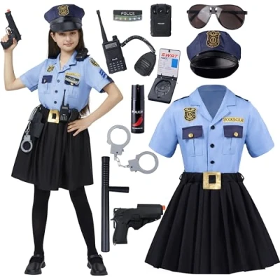 Afbeelding van Spooktacular Creations Politiekostuum voor meisjes, politieagentenkostuum kinderrollenspellen en Halloween S