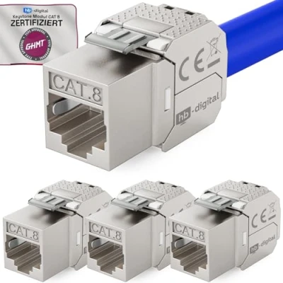 Afbeelding van hb digital 4 x CAT 8.1 Keystone Module Jack Patchkabel 8 2000MHz 40Gbs voor CAT7a CAT7 installatiekabel connector afscherming STP stekker RJ45 netwerk patchpaneel Ethernet