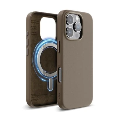 Afbeelding van elago iPhone 16 Pro 6,3 inch magnetische leren beschermhoes, compatibel met alle MagSafe accessoires, geïntegreerde magneten, veganistisch leer, schokbestendig, waterdicht