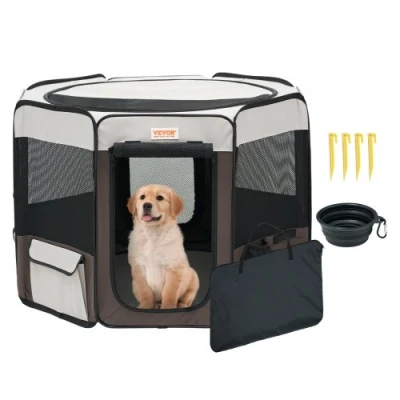 Image de VEVOR Parc pour Chien Portable 914x914x584 mm Enclos Chat Chiot Pliable Tissu Oxford 600D Imperméable Fermeture Éclair Intérieur, Extérieur, Voyage, Camping, Activités en Plein Air (Octogonal, M)