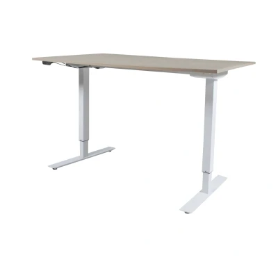 Afbeelding van Lectro Basic bureau, zit sta (69 116cm) hoogte verstelbaar dmv elektromotor met 140x80cm havana/ kersen licht 25mm blad en wit (RAL9010) frame