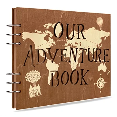 Afbeelding van Creawoo Our Adventure Book houten fotoalbum, handgemaakt, reisfotoalbum voor koppels, herinneringsfotoalbum verjaardag, bruiloft, reizen, babyshower (80 pagina&#039;s)
