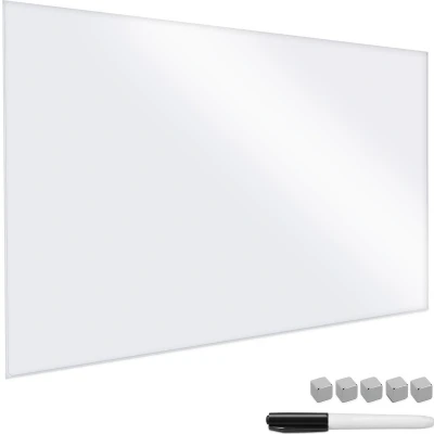 Afbeelding van Navaris glassboard Magnetisch bord voor aan de wand Memobord van glas 90 x 60 cm Magneetbord inclusief magneten en marker Puur wit