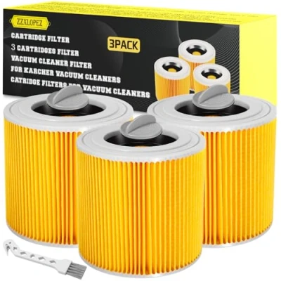 Afbeelding van ZZXLOPEZ Patroonfilter, 3 x stofzuigerfilter voor Karcher, cilindrische filters Kärcher Premium WD2 WD3 MV3 vervangingsfilter stofzuiger 6.414 552.0/64145520
