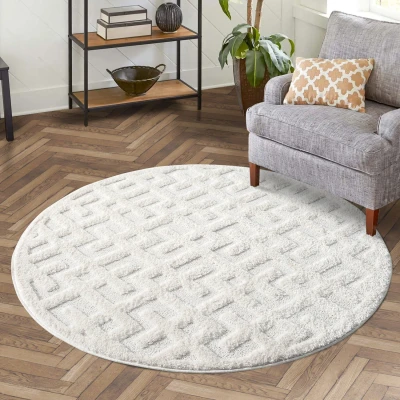 Afbeelding van Vloerkleed Focus Solid ROND Hoogpolig Fluffy Scandinavisch Creme 120 CM