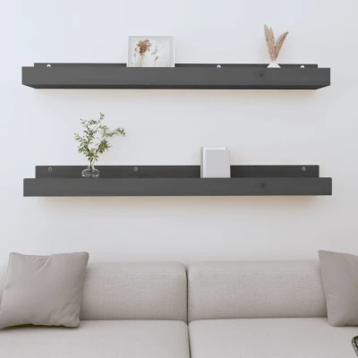 Afbeelding van Wandschappen 2 st 110x12x9 cm massief grenenhout grijs