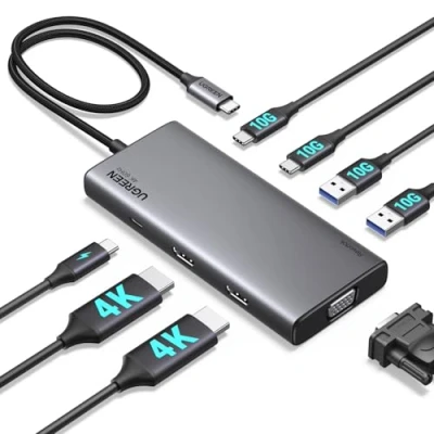 Afbeelding van UGREEN Revodok 308 Hub USB C 2 HDMI 4K 1 VGA 1080P Triple Display 8 in Docking Station met Multi 3.2 10Gbps Data Transfer PD 100W Opladen Compatibel MacBook Pro Air Surface