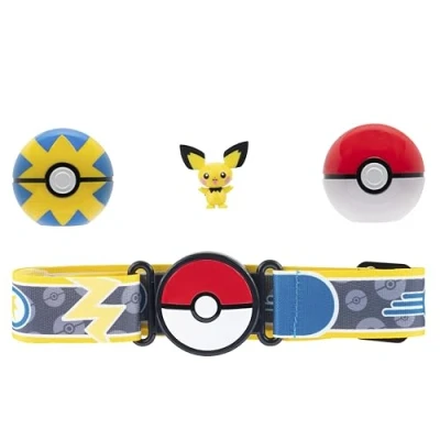 Afbeelding van Pokémon PKW3643 Clip &#039;N&#039; Go Set bestaande uit een themariem en 5,1 cm Pichu gevechtsfiguur met Pokemon Quick Ball accessoires, meerkleurig