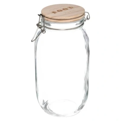 Afbeelding van Voorraadbus/voorraadpot 2L glas met houten deksel en beugelsluiting 2000 ml Voorraadpotten luchtdichte sluiting