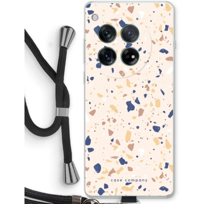 Afbeelding van Case Company® hoesje met Koord geschikt voor OnePlus 12r Terrazzo N23 Telefoonhoesje Zwart Bescherming aan alle Kanten en Over de Schermrand