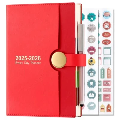 Afbeelding van Schoolagenda 2025 2026, DIN A5, pagina per dag, van augustus tot 13 maanden dagplanner, hardcover met pen (rood)
