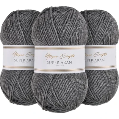Image de Utopia Crafts Super Aran Lot de 3 pelotes fil à tricoter et crochet Gris fumé 100 g