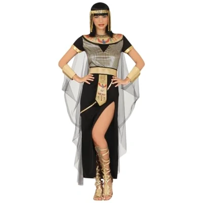 Image de FIESTAS GUIRCA Costume de carnaval déesse égyptienne pour femme Robe Cléopâtre sexy noire et dorée Taille L