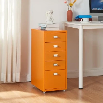 Afbeelding van Kantoorkast Kökar ladekast op wielen 69x28x41 cm oranje [en.casa]