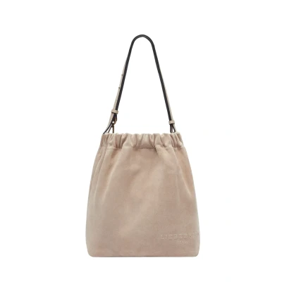 Afbeelding van LIEBESKIND BERLIN Leren Schoudertas Ruffle Cloud Suede Hobo Bag Sandcastle Beige
