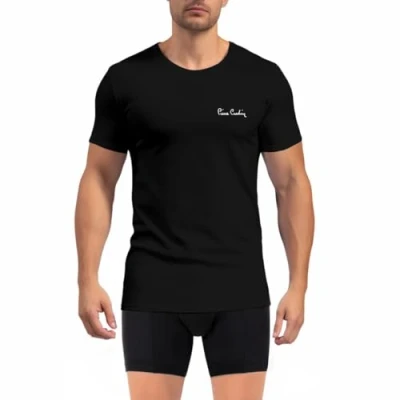 Image de pierre cardin underwear T Shirt Homme Coton, Tee Signature, Col Rond avec Broderie, Gris, Noir, XL