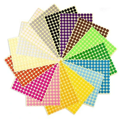 Afbeelding van ronde gestippelde stickers 6 mm 6120 kleine 16 kleuren voor kantoor, school, kalender, kaarten