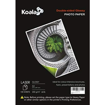 Afbeelding van KOALA Fotopapier, glanzend, dubbelzijdig, voor het afdrukken van foto&#039;s, brochures, dekens, certificaten, flyers, kaarten, kalenders, A4, 250 g/m², 100 vellen
