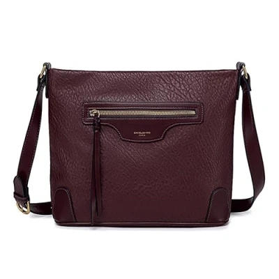 Afbeelding van David Jones Crossbody tas voor dames met Meerdere vakken Grote handtas gedragen op schouder kunstleer ritsvakken Messenger Elegante klassieke stad, Paars., draagtas