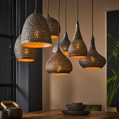 Afbeelding van Hoyz Hanglamp 4+3 Punch Mix 7 lichtpunten Zwart bruin