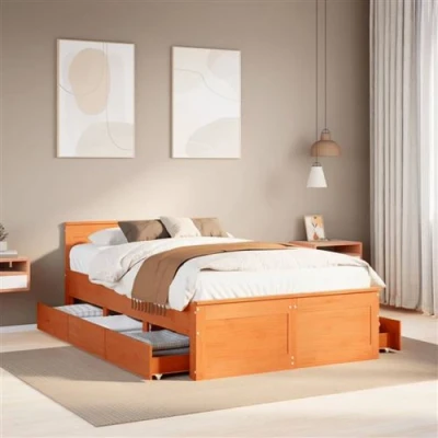 Afbeelding van vidaXL Bedframe zonder matras met hoofdbord hout wasbruin 135x190 cm