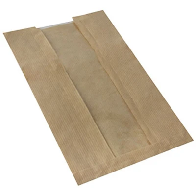 Afbeelding van Papieren Inpakzakken Broodzak met PLA venster &quot;Pure&quot; Bruin 300 x 160 60mm