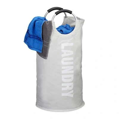 Afbeelding van Relaxdays Opvouwbare wasmand met handvat, licht draagbaar 100 liter volume rond 70 x 38 cm wit