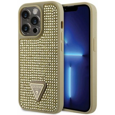 Afbeelding van Guess Rhinestones Triangle Logo Back Cover Geschikt voor Apple iPhone 14 Pro (6.1&quot;) Goud