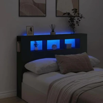 Afbeelding van Hoofdeinde met LED 140x18,5x103,5 cm bewerkt hout zwart