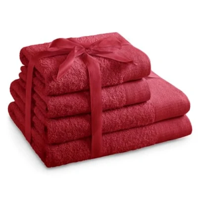 Afbeelding van AmeliaHome Handdoekenset, rood, 2 handdoeken 50 x 100 cm en badhanddoeken 70 140 cm, 100% katoen, absorberende kwaliteit, donkerrood, amari