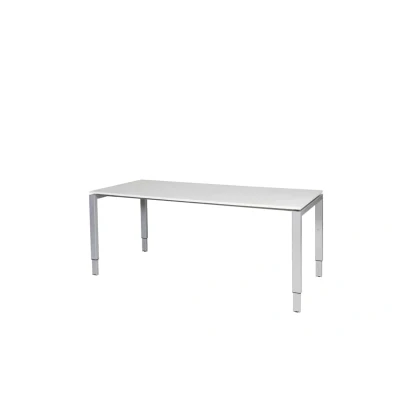 Afbeelding van Domino bureau, hoogte instelbaar (62 85cm) met 180x90cm &#039;zwevend&#039; krijtwit 25mm blad en aluminium (RAL9006) N poot frame