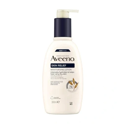 Afbeelding van Aveeno Skin Relief Voedende crème zonder parfum, vochtinbrengende voor het lichaam, 72 uur, met drievoudige haver en sheaboter, hydraterende droge gevoelige huid, 300 ml