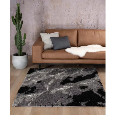Afbeelding van Vierkant Hoogpolig Tapijt/Vloerkleed Marble Artisan Grijs 140x140 Cm