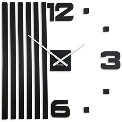 Afbeelding van FLEXISTYLE EKO 3D wandklok, eikenhout, grote lamellen, modern design, decoratie voor kantoor, woonkamer, slaapkamer (XXL 100 cm, zwart, witte wijzer)