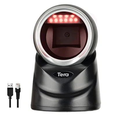 Afbeelding van Tera Pro 2D QR Desktop Barcodescanner Omnidirectionele Verstelbare Scankop, USB Wired Handsfree Platform Automatische Barcodelezer voor Markt Retail Store Telefoonscherm Betaling, 9100