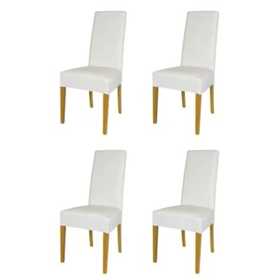 Afbeelding van Tommychairs Luisa Eetkamerstoelen Set van 4 Eikenhout &amp; Wit Kunstleer
