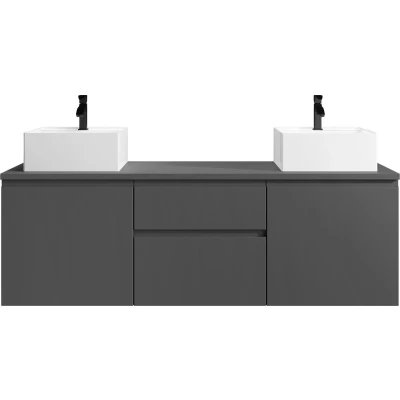 Afbeelding van Vente unique Hangend badkamermeubel met dubbele wastafel Grijs 150 cm JIMENA II L x H 46 D 50