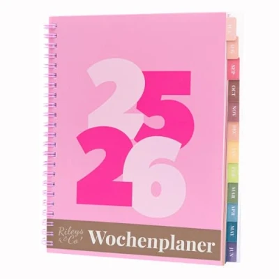 Afbeelding van Rileys Agenda 2025 2026, school en professionele agenda, dagplanner, hebdo maandplanner, spiraalbinding, afspraakboek, juli juni 2026 (20,3 x 15,2 cm, roze, groot, Duits)