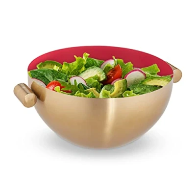 Afbeelding van Relaxdays serveerkom rvs saladeschaal hoog mengkom goud metalen schaal voor keuken L