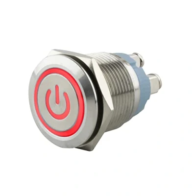 Afbeelding van SeKi Drukknop van roestvrij staal, Ø 19 mm, platte kopvorm, gekleurd lichttoevoersymbool, schroefaansluiting, belknop